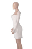 Pink Sexy Solid Patchwork Backless Square Collar Wrapped Skirt Dresses