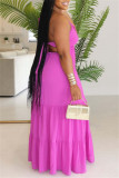 Yellow Sexy Casual Solid Bandage Backless Spaghetti Strap Long Dresses