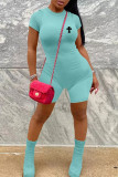 Pink Casual Geometric Print Zipper O Neck Skinny Rompers