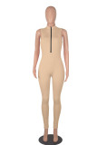 Pink Casual Solid Patchwork Zipper Zipper Collar Skinny Jumpsuits