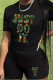 Black Casual Letter Patchwork O Neck Short Sleeve Two Pieces