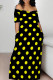 Black Yellow Casual Print Patchwork Off the Shoulder Long Dresses