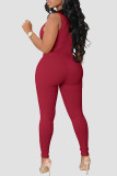Pink Casual Solid Patchwork Zipper Zipper Collar Skinny Jumpsuits