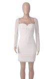 Pink Sexy Solid Patchwork Backless Square Collar Wrapped Skirt Dresses