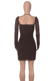 Pink Sexy Solid Patchwork Backless Square Collar Wrapped Skirt Dresses