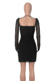 Pink Sexy Solid Patchwork Backless Square Collar Wrapped Skirt Dresses