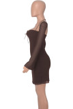 Pink Sexy Solid Patchwork Backless Square Collar Wrapped Skirt Dresses