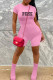 Pink Casual Letter Patchwork Zipper O Neck Skinny Rompers
