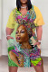Gradient Color Casual Print Patchwork Pocket V Neck Straight Plus Size Dresses