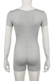 Black Sexy Solid Patchwork Fold Zipper Square Collar Skinny Rompers