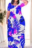 Rose Red Casual Print Patchwork O Neck Long Dresses