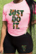 Pink Black Casual Letter Patchwork O Neck Short Sleeve Two Pieces
