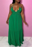 Yellow Sexy Casual Solid Bandage Backless Spaghetti Strap Long Dresses