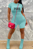 Pink Casual Letter Patchwork Zipper O Neck Skinny Rompers