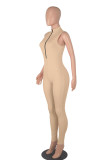 Pink Casual Solid Patchwork Zipper Zipper Collar Skinny Jumpsuits