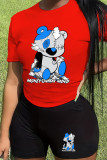 Blue Casual Print Patchwork O Neck Short Sleeve Two Pieces