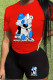 Red Black Casual Print Patchwork O Neck Short Sleeve Two Pieces