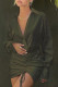 Army Green Casual Solid Patchwork Draw String Fold V Neck Wrapped Skirt Dresses