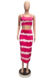 Rose Red Sexy Print Backless Spaghetti Strap Sleeveless Two Pieces