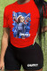 Red Black Casual Print Patchwork O Neck Short Sleeve Two Pieces