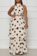 Apricot Casual Dot Print Patchwork Half A Turtleneck Sleeveless Two Pieces
