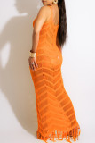 Rose Red Sexy Solid Tassel Patchwork See-through Backless Swimwears Cover Up