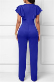 Green Casual Solid Patchwork V Neck Regular Jumpsuits
