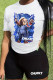 White Black Casual Print Patchwork O Neck Short Sleeve Two Pieces