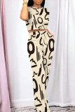Light Yellow Casual Geometric Print Pocket Contrast O Neck Short Sleeve Two Pieces