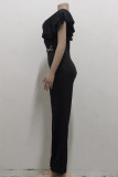 Green Casual Solid Patchwork V Neck Regular Jumpsuits