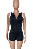 Pink Elegant Patchwork Contrast Zipper Zipper Collar Skinny Rompers