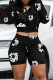 Black Casual Street Print Patchwork Frenulum Zipper Hooded Collar Long Sleeve Two Pieces