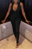 White Sexy Solid Fold V Neck Skinny Jumpsuits