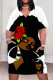 White Black Casual Print Patchwork Pocket V Neck Straight Plus Size Dresses