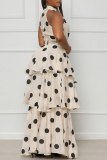 Apricot Casual Dot Print Patchwork Half A Turtleneck Sleeveless Two Pieces