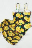 Black Sexy Print Frenulum Backless Swimwears (With Paddings)