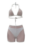 White Sexy Solid Bandage See-through Backless Swimwears (Without Paddings)