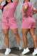 Pink Casual Letter Print Draw String O Neck Short Sleeve Two Pieces