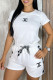 White Casual Letter Draw String Three-dimensional Pattern O Neck Short Sleeve Two Pieces