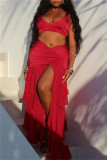 Red Sexy Solid Bandage Backless Asymmetrical Spaghetti Strap Sleeveless Two Pieces