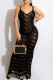 Black Sexy Solid Tassel Patchwork See-through Backless Swimwears Cover Up