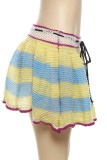 Blue Casual Patchwork Frenulum Contrast Regular Mid Waist Conventional Patchwork Skirt