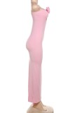 Pink Sexy Solid Backless Strapless Long Dresses