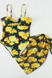 Black Sexy Print Frenulum Backless Swimwears (With Paddings)