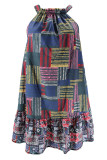 Multicolor Sexy Print Bandage Patchwork Halter Straight Dresses