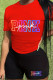 Red Black Casual Print Patchwork O Neck Short Sleeve Two Pieces