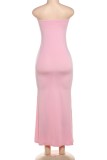 Pink Sexy Solid Backless Strapless Long Dresses