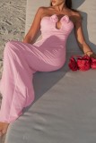 Pink Sexy Solid Backless Strapless Long Dresses