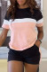 Pink Casual Patchwork Contrast O Neck Short Sleeve Two Pieces