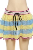 Blue Casual Patchwork Frenulum Contrast Regular Mid Waist Conventional Patchwork Skirt